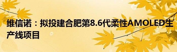 维信诺：拟投建合肥第8.6代柔性AMOLED生产线项目