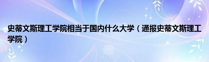 史蒂文斯理工学院相当于国内什么大学（通报史蒂文斯理工学院）