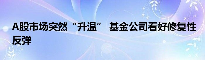 A股市场突然“升温” 基金公司看好修复性反弹