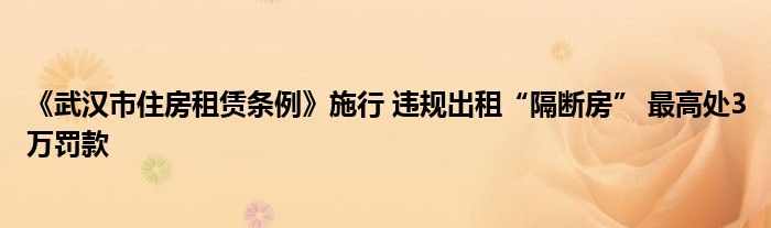 《武汉市住房租赁条例》施行 违规出租“隔断房” 最高处3万罚款