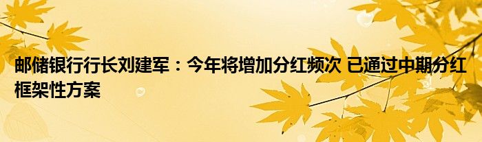 邮储银行行长刘建军：今年将增加分红频次 已通过中期分红框架性方案