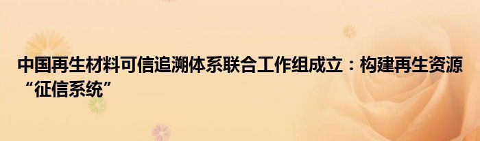 中国再生材料可信追溯体系联合工作组成立：构建再生资源“征信系统”