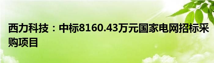 西力科技：中标8160.43万元国家电网招标采购项目