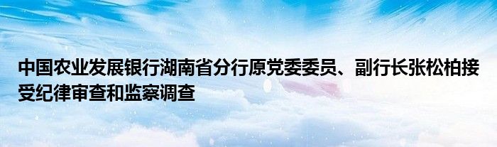 中国农业发展银行湖南省分行原党委委员、副行长张松柏接受纪律审查和监察调查