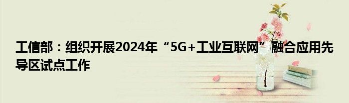 工信部：组织开展2024年“5G+工业互联网”融合应用先导区试点工作