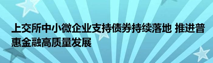 上交所中小微企业支持债券持续落地 推进普惠金融高质量发展