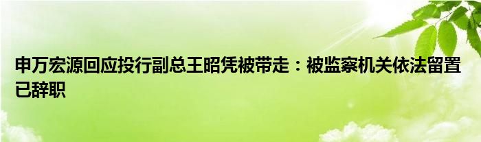 申万宏源回应投行副总王昭凭被带走：被监察机关依法留置 已辞职