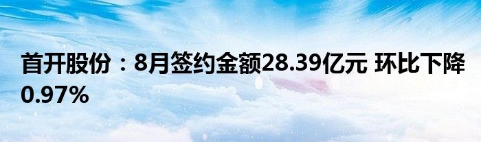 首开股份：8月签约金额28.39亿元 环比下降0.97%