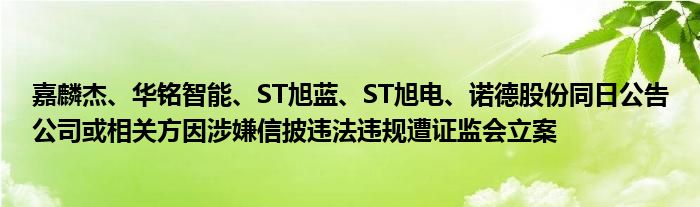 嘉麟杰、华铭智能、ST旭蓝、ST旭电、诺德股份同日公告公司或相关方因涉嫌信披违法违规遭证监会立案