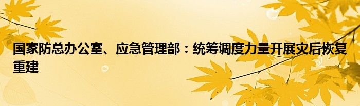 国家防总办公室、应急管理部：统筹调度力量开展灾后恢复重建