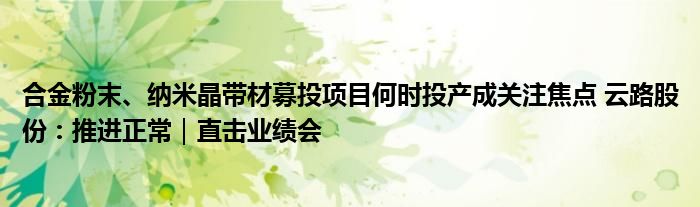 合金粉末、纳米晶带材募投项目何时投产成关注焦点 云路股份：推进正常｜直击业绩会