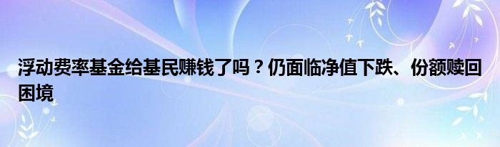 浮动费率基金给基民赚钱了吗？仍面临净值下跌、份额赎回困境