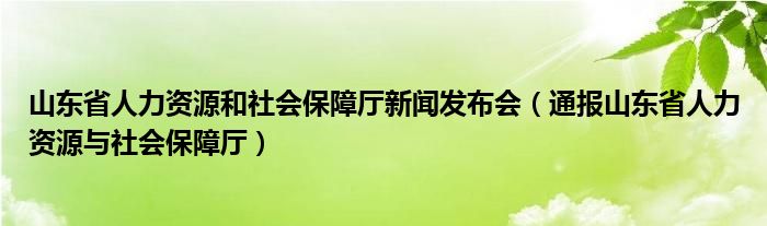 山东省人力资源和社会保障厅新闻发布会（通报山东省人力资源与社会保障厅）