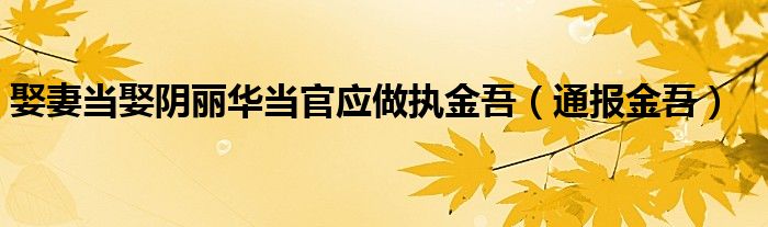 娶妻当娶阴丽华当官应做执金吾（通报金吾）