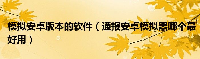 模拟安卓版本的软件（通报安卓模拟器哪个最好用）