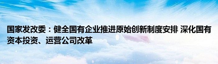 国家发改委：健全国有企业推进原始创新制度安排 深化国有资本投资、运营公司改革