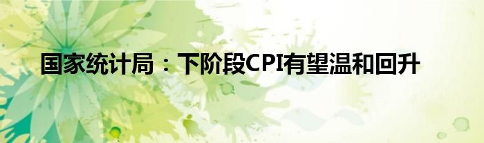 国家统计局：下阶段CPI有望温和回升