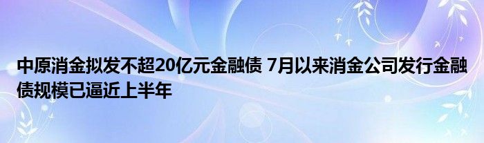 中原消金拟发不超20亿元金融债 7月以来消金公司发行金融债规模已逼近上半年