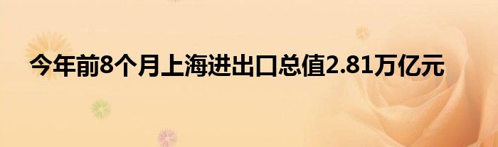 今年前8个月上海进出口总值2.81万亿元