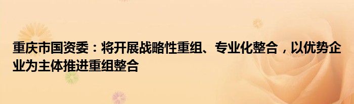 重庆市国资委：将开展战略性重组、专业化整合，以优势企业为主体推进重组整合