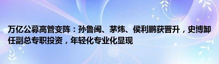 万亿公募高管变阵：孙鲁闽、茅炜、侯利鹏获晋升，史博卸任副总专职投资，年轻化专业化显现