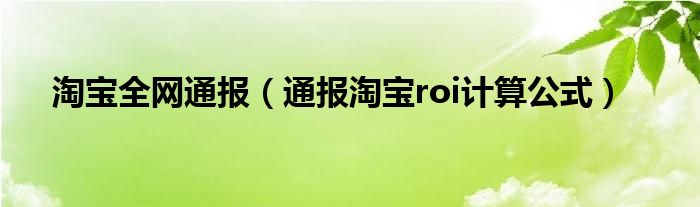 淘宝全网通报（通报淘宝roi计算公式）