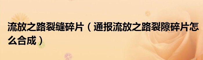 流放之路裂缝碎片（通报流放之路裂隙碎片怎么合成）