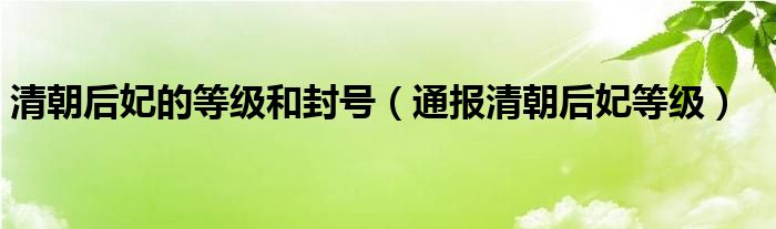 清朝后妃的等级和封号（通报清朝后妃等级）