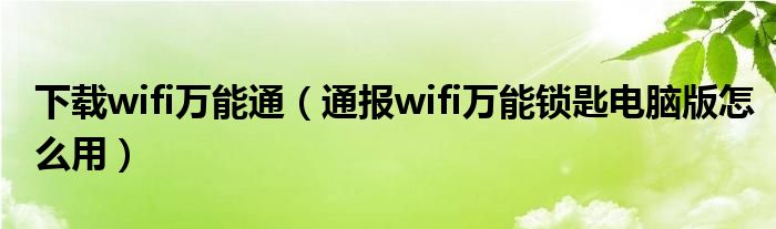 下载wifi万能通（通报wifi万能锁匙电脑版怎么用）