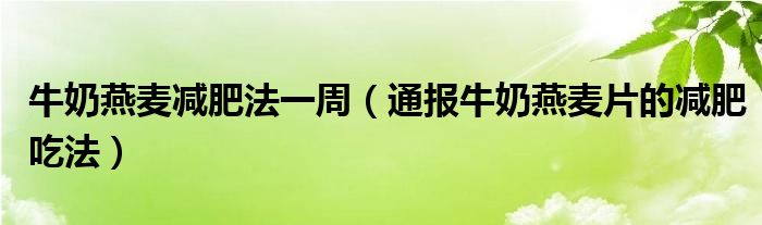 牛奶燕麦减肥法一周（通报牛奶燕麦片的减肥吃法）