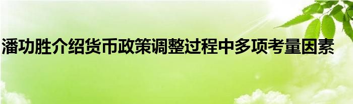 潘功胜介绍货币政策调整过程中多项考量因素