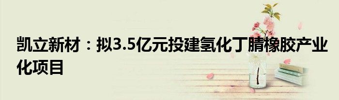 凯立新材：拟3.5亿元投建氢化丁腈橡胶产业化项目