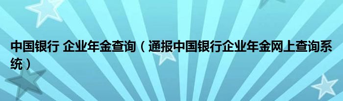 中国银行 企业年金查询（通报中国银行企业年金网上查询系统）