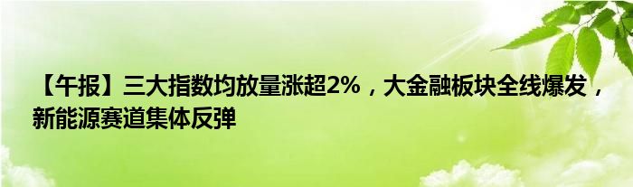 【午报】三大指数均放量涨超2%，大金融板块全线爆发，新能源赛道集体反弹