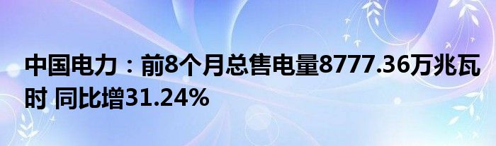 中国电力：前8个月总售电量8777.36万兆瓦时 同比增31.24%