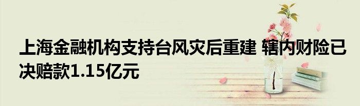 上海金融机构支持台风灾后重建 辖内财险已决赔款1.15亿元