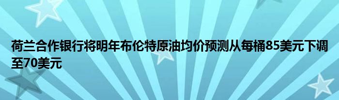 荷兰合作银行将明年布伦特原油均价预测从每桶85美元下调至70美元