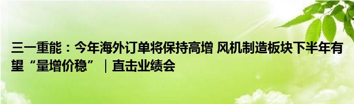 三一重能：今年海外订单将保持高增 风机制造板块下半年有望“量增价稳”｜直击业绩会