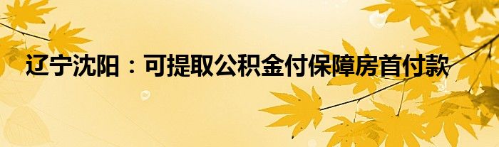 辽宁沈阳：可提取公积金付保障房首付款