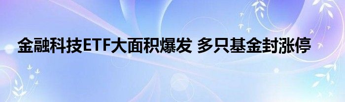 金融科技ETF大面积爆发 多只基金封涨停