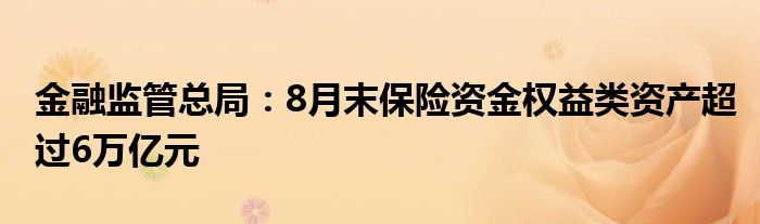 金融监管总局：8月末保险资金权益类资产超过6万亿元