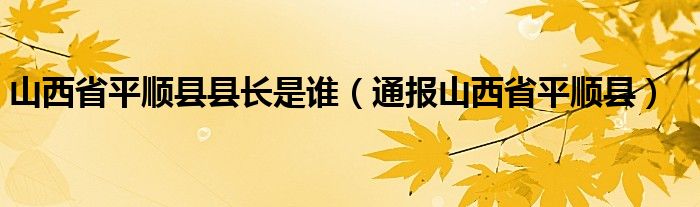 山西省平顺县县长是谁（通报山西省平顺县）