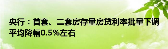 央行：首套、二套房存量房贷利率批量下调 平均降幅0.5%左右