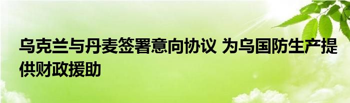 乌克兰与丹麦签署意向协议 为乌国防生产提供财政援助