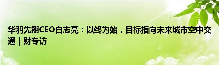 华羽先翔CEO白志亮：以终为始，目标指向未来城市空中交通｜财专访