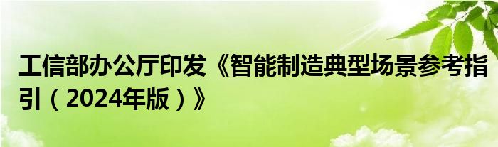 工信部办公厅印发《智能制造典型场景参考指引（2024年版）》