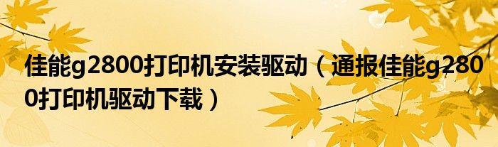 佳能g2800打印机安装驱动（通报佳能g2800打印机驱动下载）