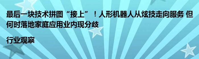 最后一块技术拼图“接上”！人形机器人从炫技走向服务 但何时落地家庭应用业内现分歧|行业观察