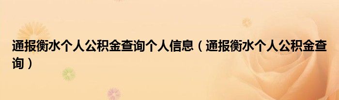 通报衡水个人公积金查询个人信息（通报衡水个人公积金查询）