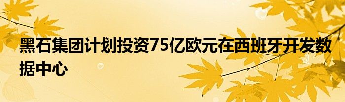 黑石集团计划投资75亿欧元在西班牙开发数据中心